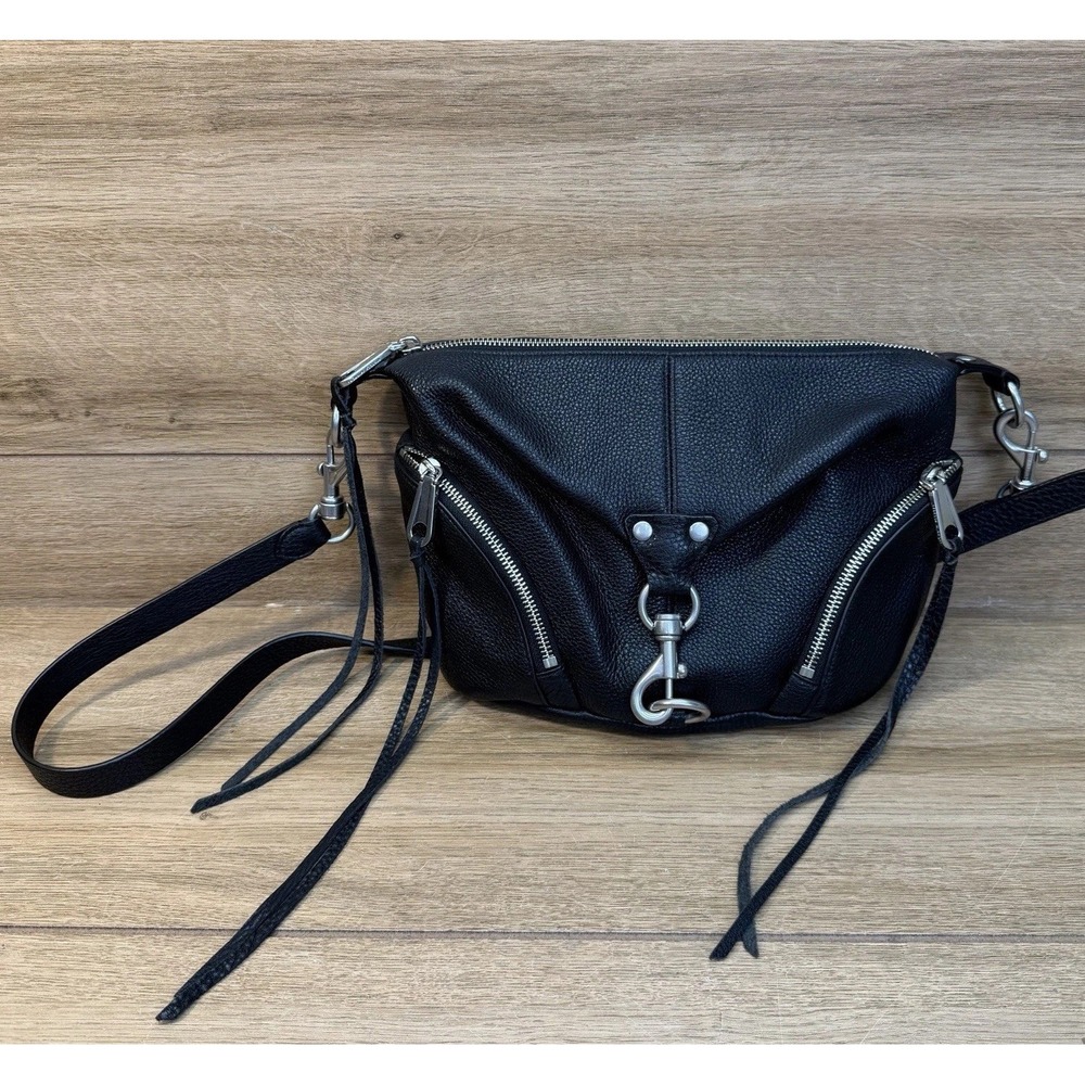 Rebecca Minkoff Small Julian Crossbody Black Pebbled Leather Bag Silver Hardware